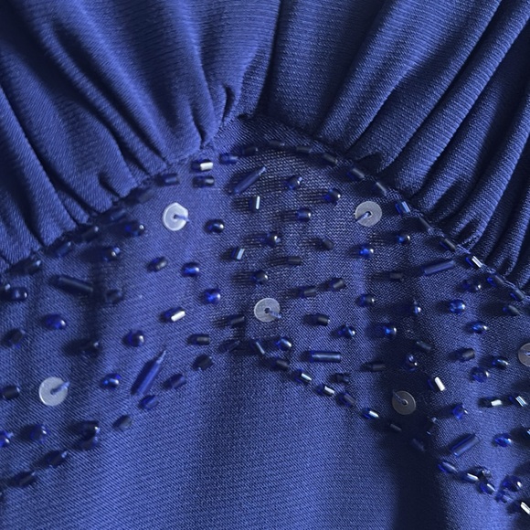 Cobalt Blue A-Line Halter Strap Midi Sequins Dress  16 - Picture 8 of 15